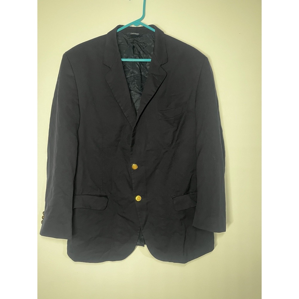 Botany 500 44R Navy Blue Gold Button 100% Wool Blazer Suit Jacket Sport Coat